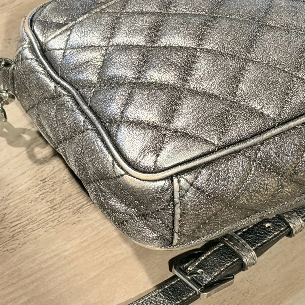 Michael Kors Kim Studded Quilted Gray Leather Messenger Crossbody Bag - Picture 7 of 13